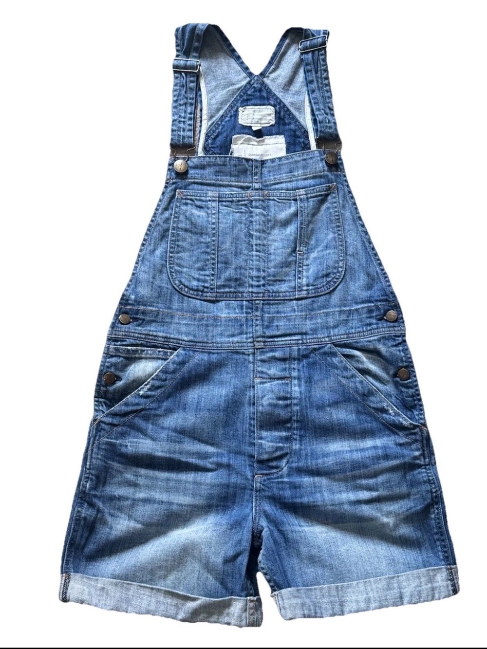 Current/Elliott The Short Tall Treasure Vintage Light Blue Denim Overalls